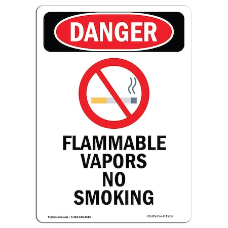 OSHA Danger Sign, Flammable Vapors No Smoking, 18in X 12in Rigid Plastic
